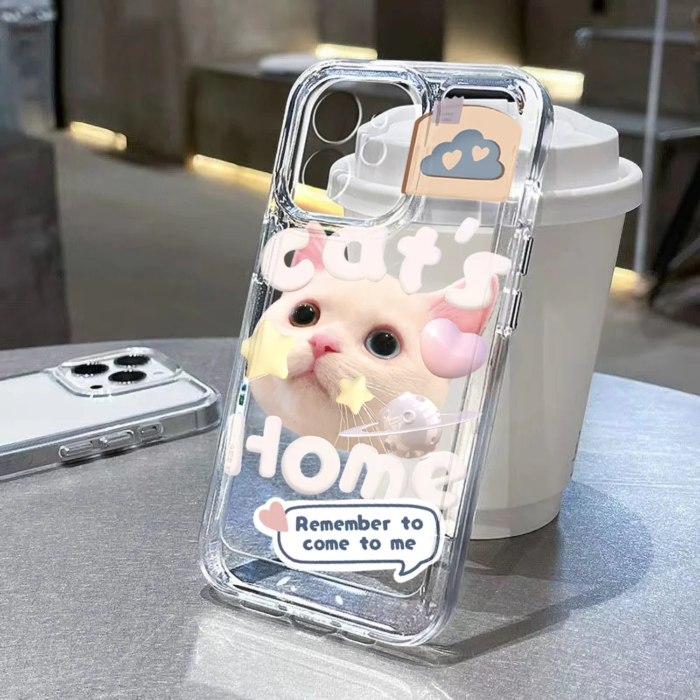 INS Cute Cat Animal Phone Case For iPhone 13 11 12 14 15 16 Pro Max X XS Max XR SE 2020 7 8 Plus Soft Silicone Protective Cover