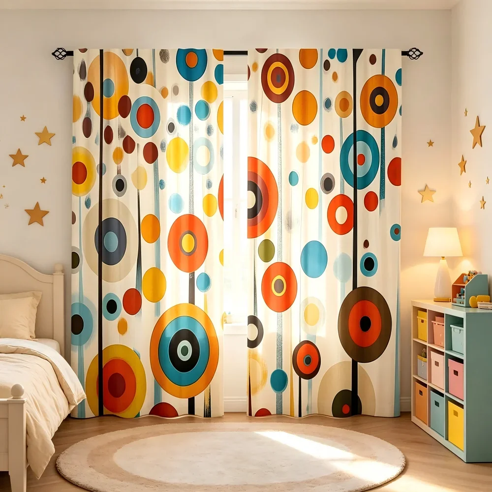 2PCS  Panels Colorful Polka Dot Digital Print Curtains, Fun Modern Abstract Rod Pocket Drapes for Playroom Living Room Decor