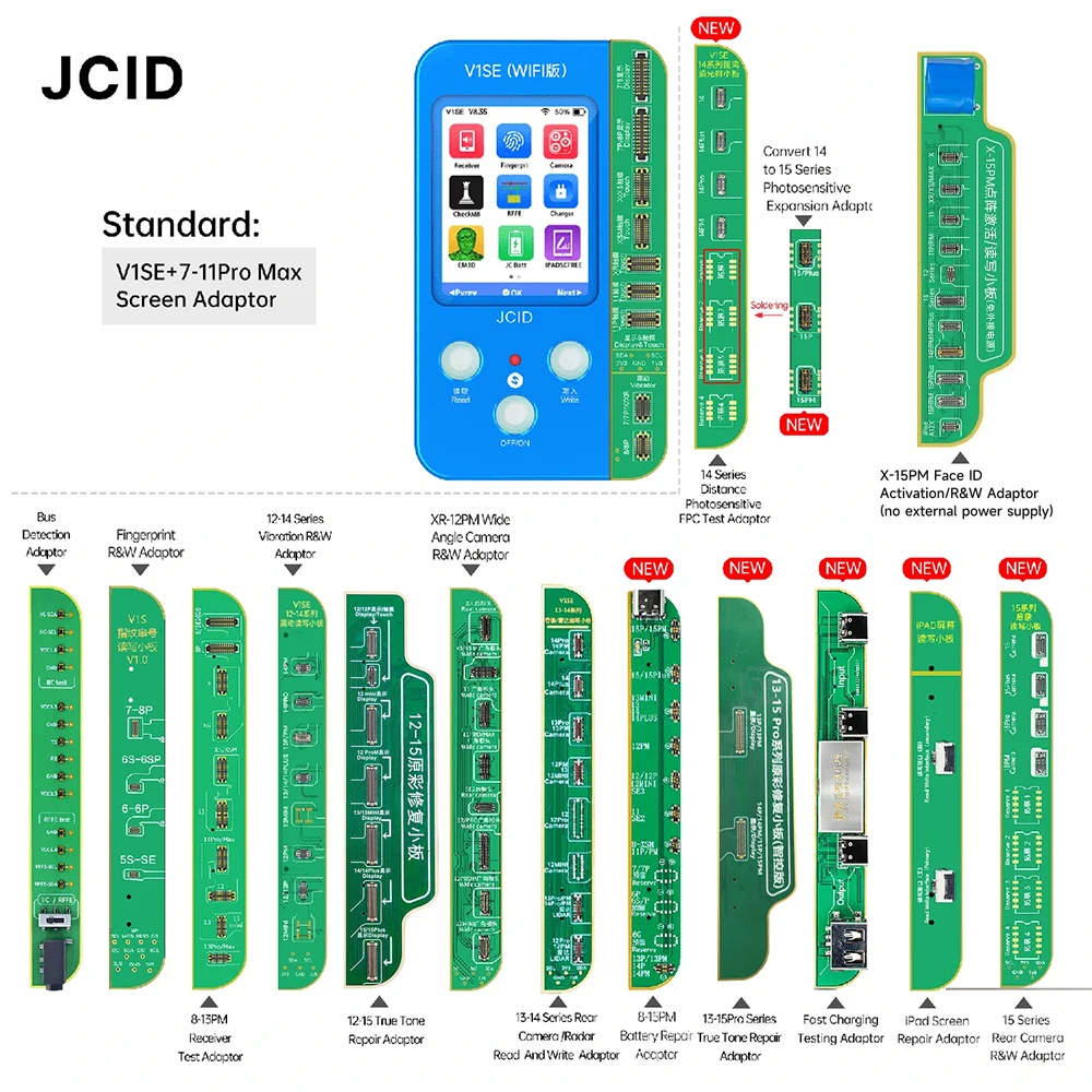 جديد JCID JC V1SE V1S PRO Dot Matrix Face LCD True Tone حساس للضوء الأصلي اللون بصمة لوحة البطارية آيفون X-15pm