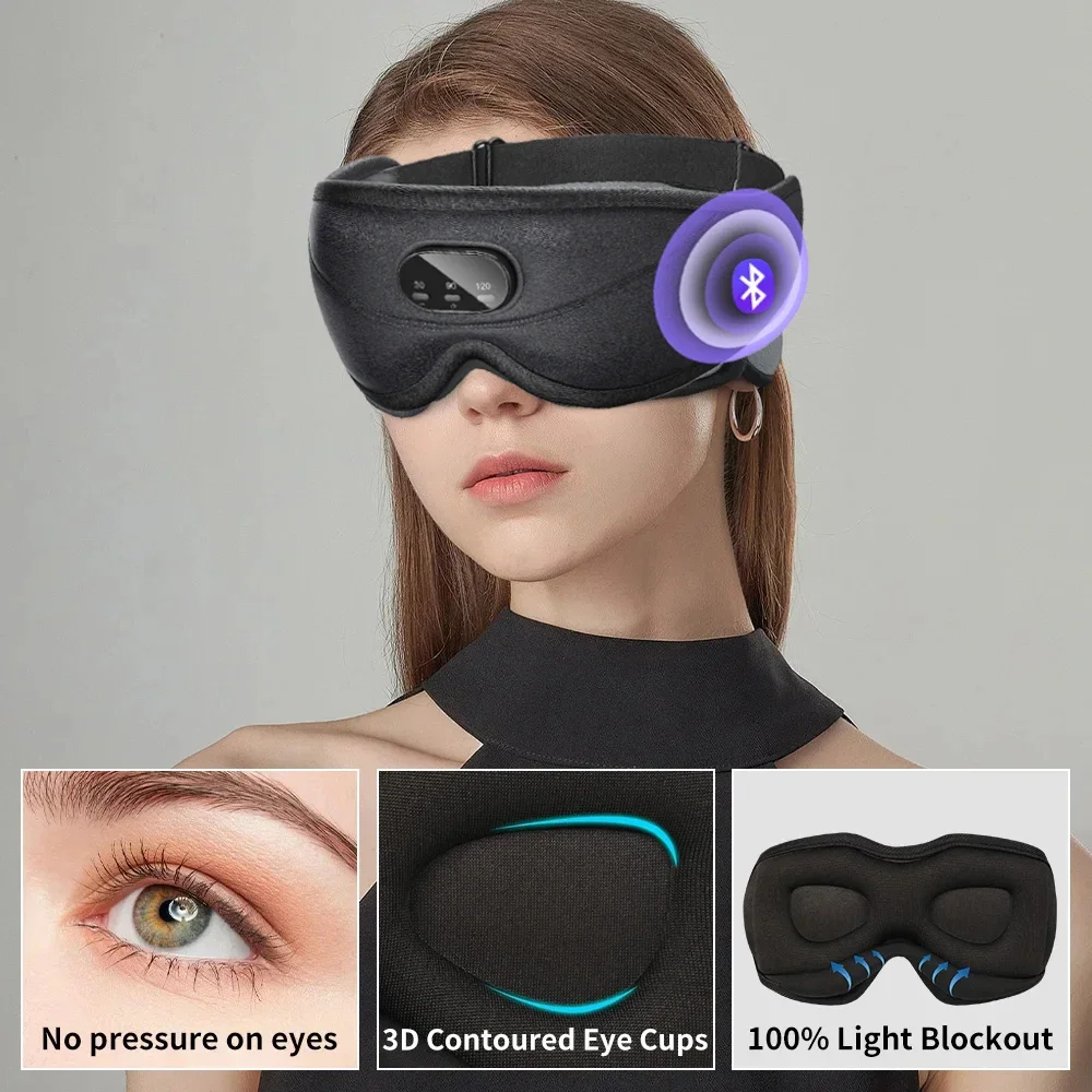 Music Goggles Bluetooth Speakers Blackout 3D Contour Sleep Headphones Suitable for Travel Meditation Relaxation and Comfort