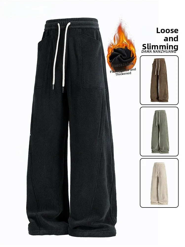 

Мужские утепленные брюки прямого кроя больших размеров на флисовой подкладке, модные повседневные брюки из полиэстера для осени и зимы