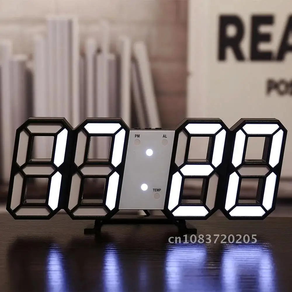 3D LED Digital Clock Wall Deco Glowing Night Mode Adjustable Electronic Table Clock Wall Clock Decoration Living Room LED Clock