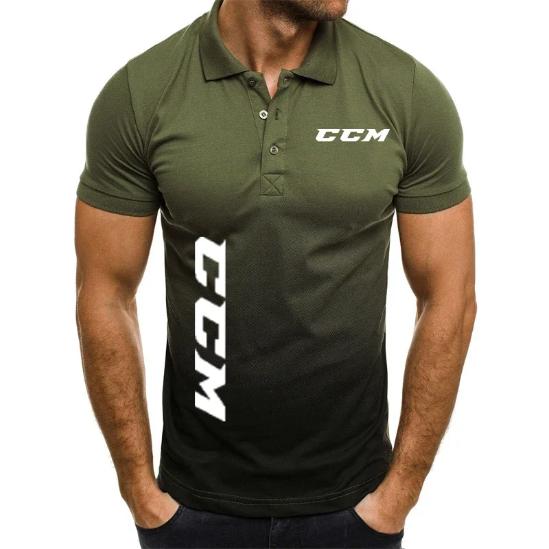 CCM 3D gradient Men's POLO shirt Cotton Harajuku oversized T shirt lapel Summer Breathable Business casual golf shirt top