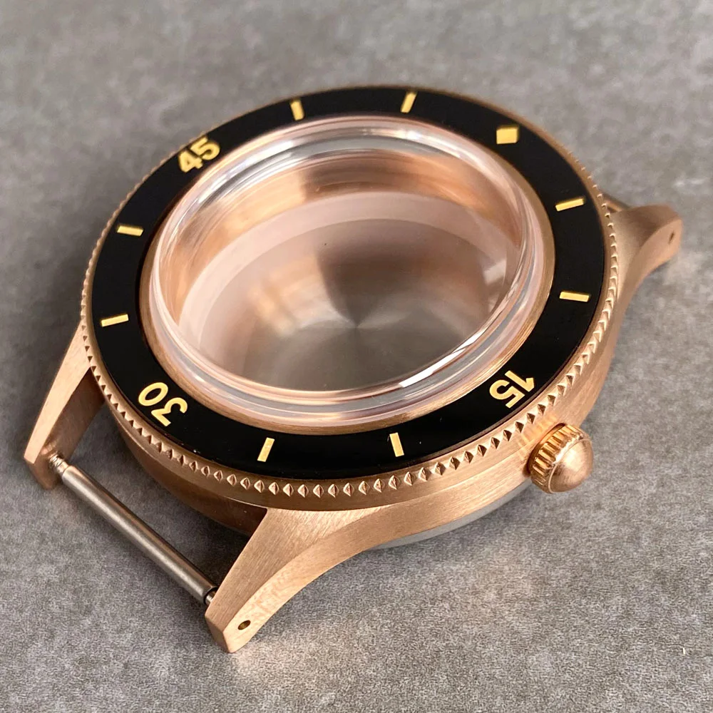 CUSN8 Solid Bronze Vintage 50-Fathoms 200M Dive Watch Case Fit NH35 NH36 PT5000 Domed Sapphire Glass Lume Mark Ceramic Insert