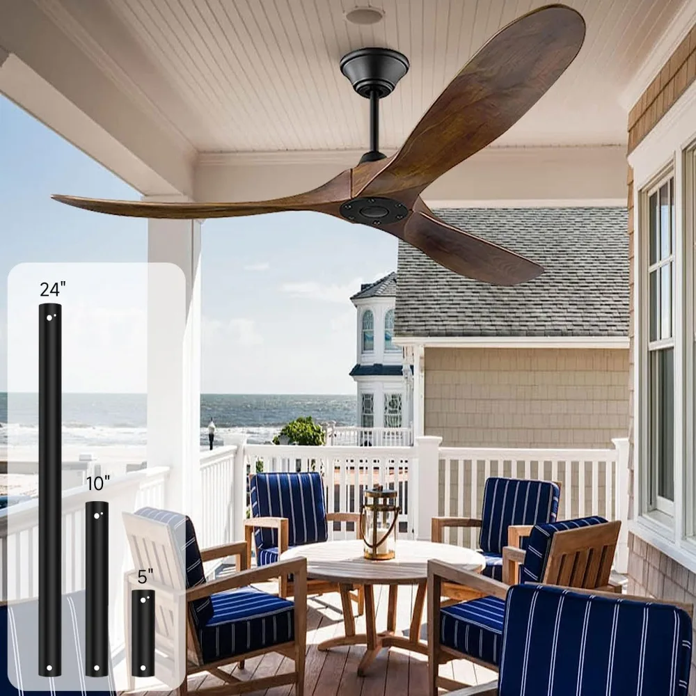 60 Inch Outdoor Ceiling Fans without Lights, 3 Blade Propeller Ceiling Fan Fan for Patio Exterior High Low Sloped Ceiling