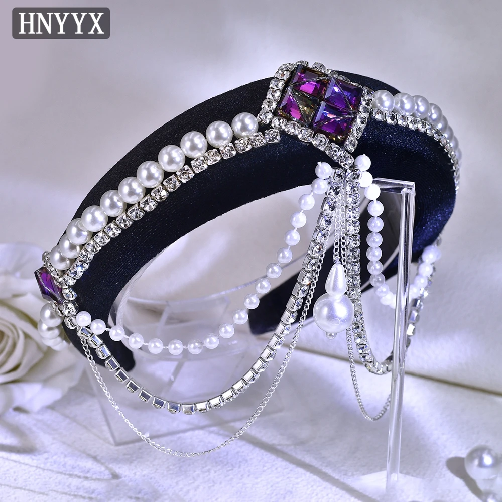 hnyyx-高級ボヘミアンラインストーン花嫁ヘッドバンドパールソフトチェーンヘアアクセサリー女性花嫁結婚式ヘッドフープ装飾品-a256