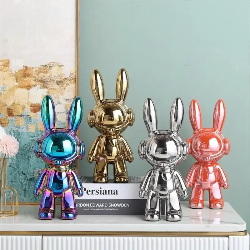 Ins Universe Astronaut Rabbit Cartoon Statue Desk Accessories Home Decoration for Living Room Decorative Figurines for Interior