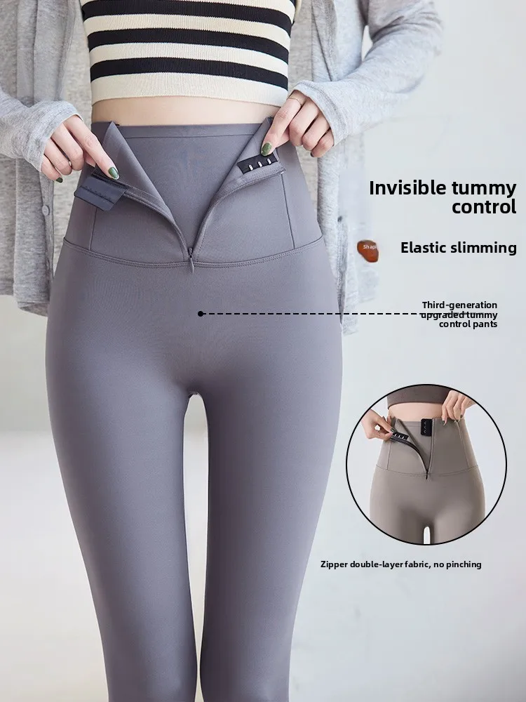 

Женские утепленные леггинсы для йоги с высокой талией на молнии, облегающие, с эффектом коррекции фигуры, осенне-зимние, модные, больших размеров