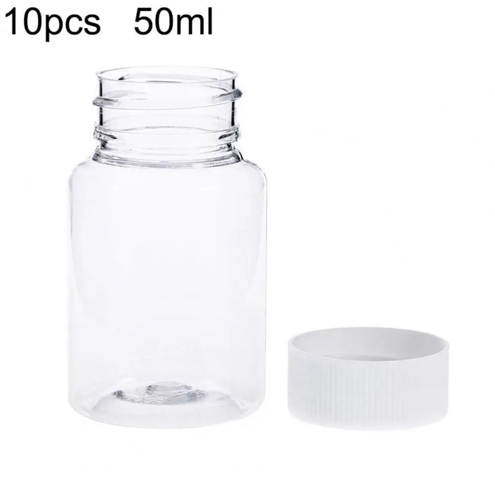 10Pcs 50ml Chemical Bottle Clear Waterproof Plastic Pill Bottles Cap for Chemical Liquid Pill Powder Medicine Pill Containers