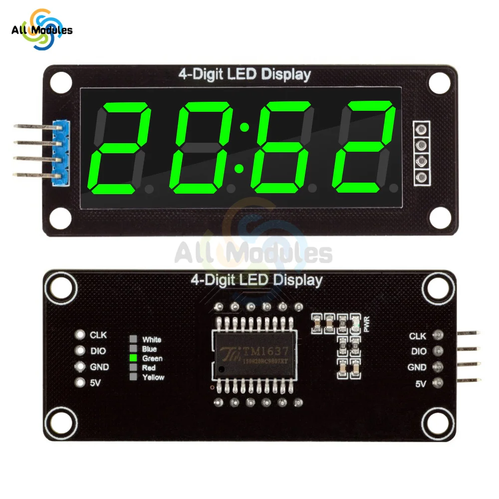 TM1637 LED Display Module for Arduino 4 Digit 7 Segment 0.56 inch Time Clock Indicator Tube Module Red Blue Green Yellow White