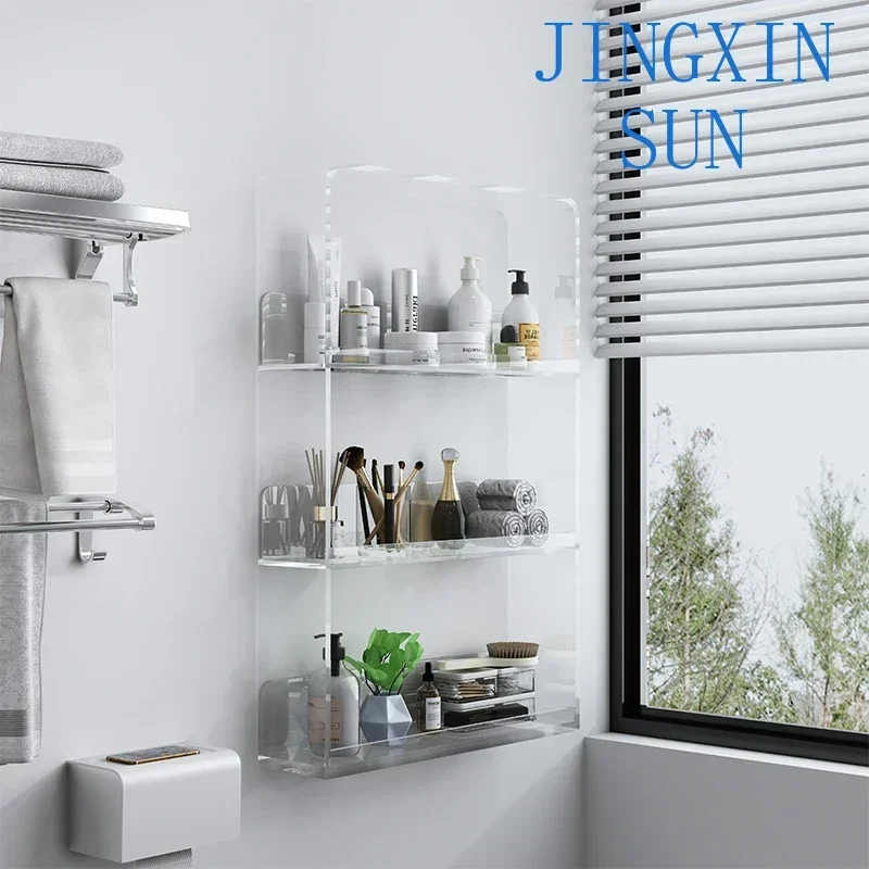 No punching, transparent acrylic shelf, bathroom washstand, bathroom wall multi-layer wall rack, simple and modern