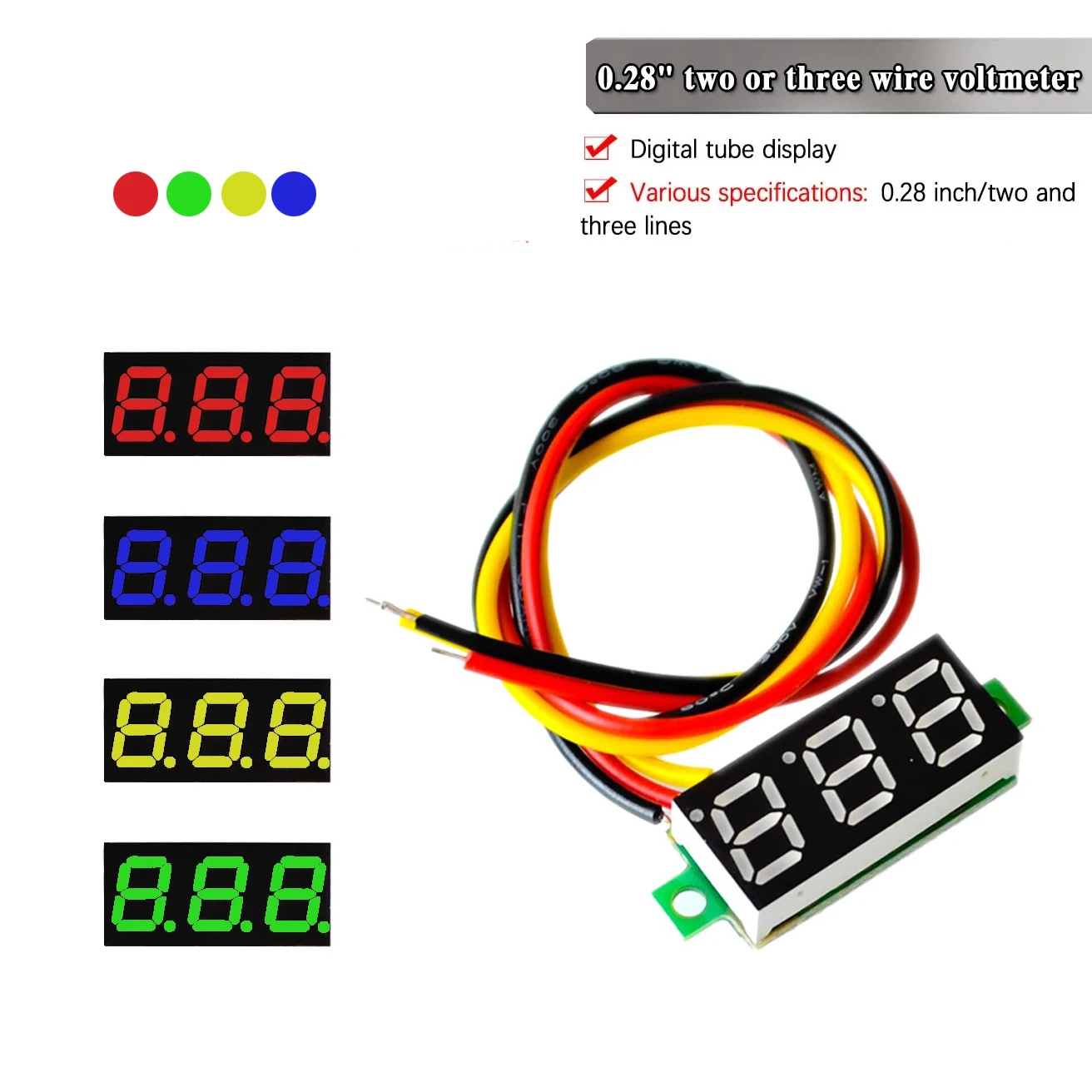 0.28 Inch DC LED Digital Voltmeter 0-100V Voltage Meter Auto Car Mobile Power Voltage Tester Detector 12V Red Green Blue Yellow