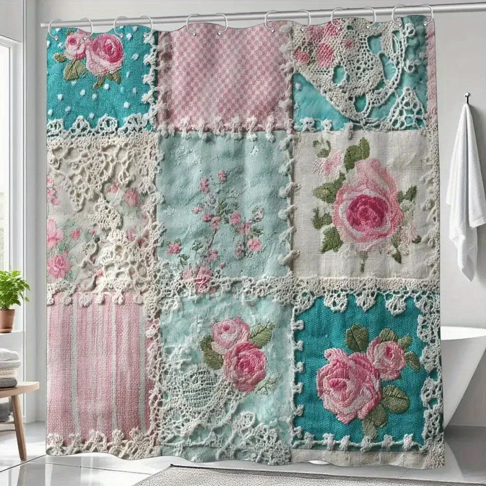 

Винтажная занавеска для душа с цветочным принтом ко Дню святого Валентина, романтический стиль фермерского дома, с 12 крючками для ванной комнаты, домашнего декора. Простая установка.