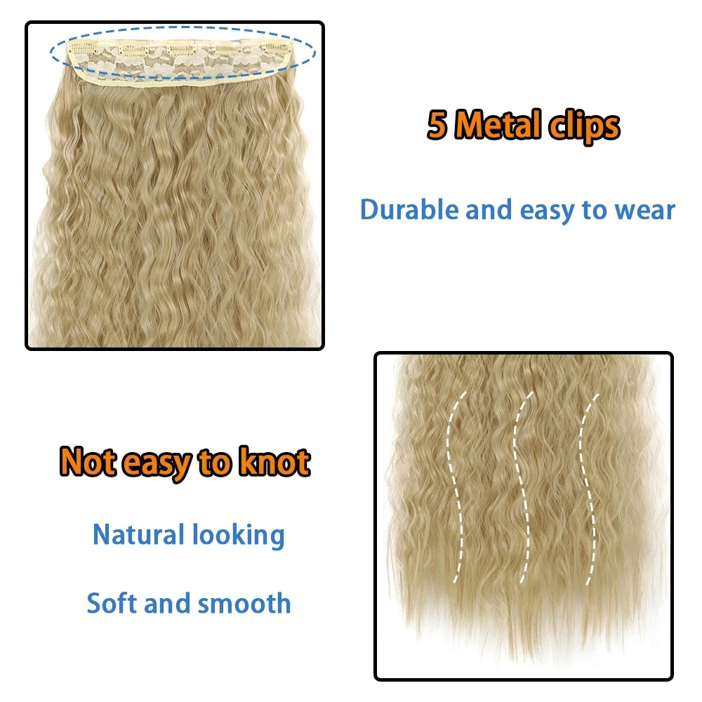 Synthetic Corn Wave 5 Clip in Hair Extensions Heat Resistant Wavy Hairpiece High Temperature22" For Women Hairpieces