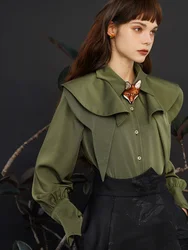 91-99cm Bust Spring Autumn Original Design Women Vintage All-match Detachable Cape White Shirts/Blouses