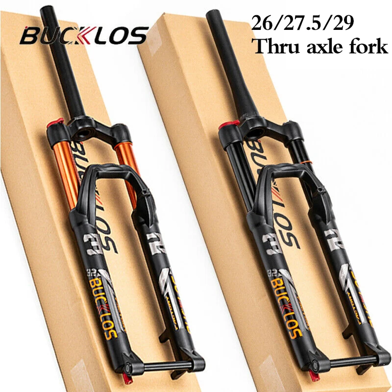 BUCKLOS Bicycle Air Fork 26 27.5 29 Mtb Suspension Fork 1-1/8‘’ Tapered/Straight Tube Bike Forks with Thru Axle Bicycle Part