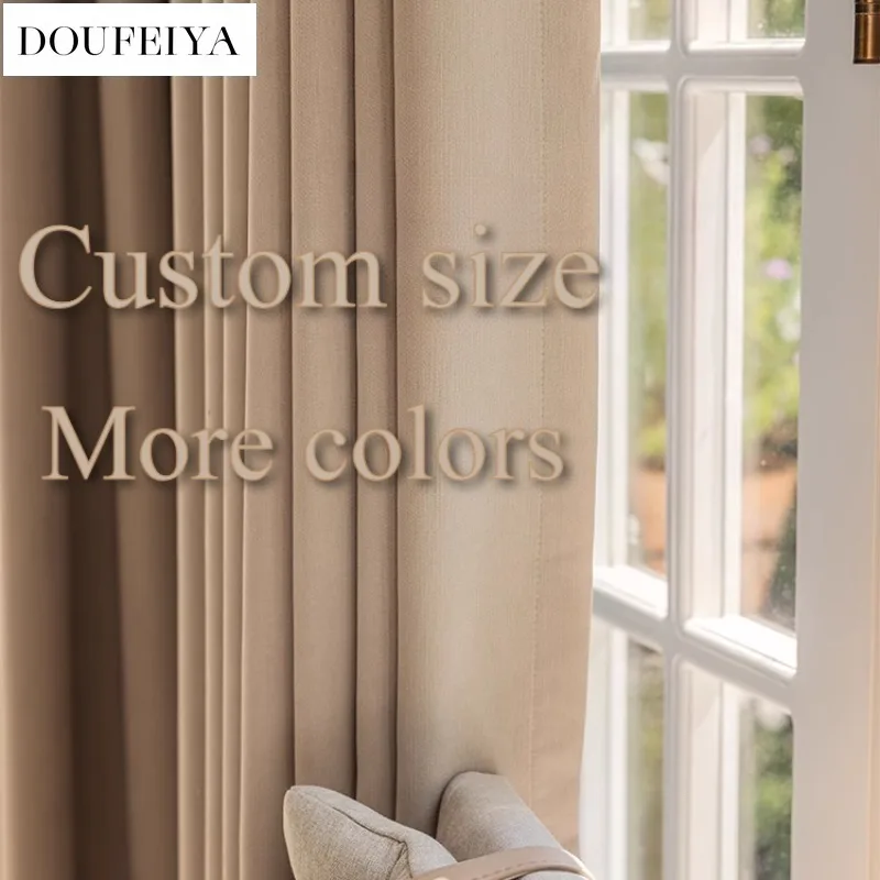 

Cream Velvet Chenille Curtains for Living Room Bedroom Dining Luxury Simple Nature Vertically Khaki Custom Size White Tulle
