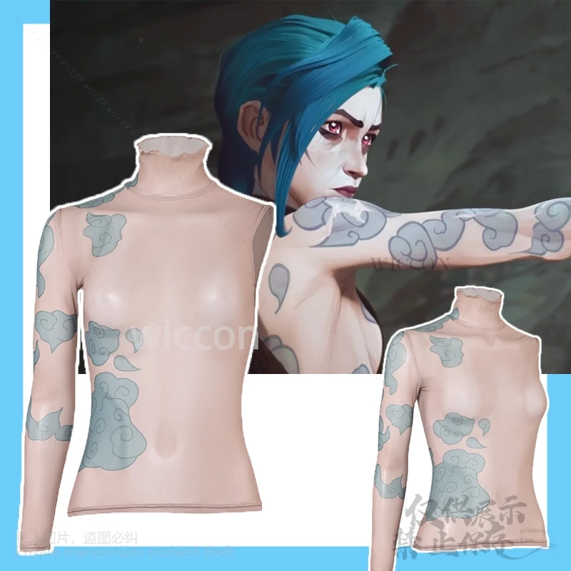 Arcane Jinx Cosplay Anime Game LOL Costume Print Artwork Tight Tattoo Layout Print Suit For Halloween Christmas Customized