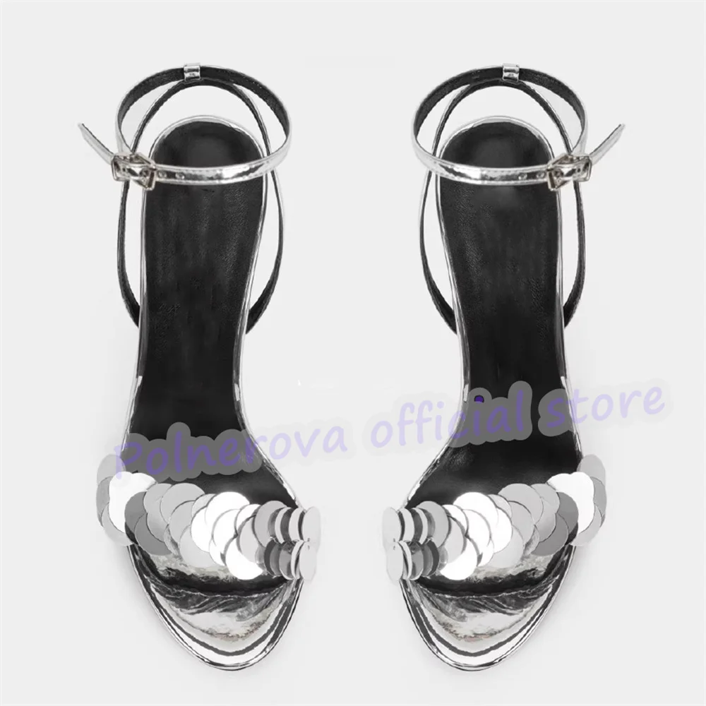 

Sequined One-strap Ankle Buckle Strap Women Sandals New Fashion Peep Toe High Heel Leather Pumps Summer Gladiator Shoes