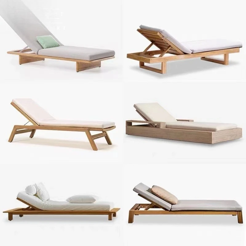 

Открытый шезлонг Вилла Двор Тикового дерева Открытый водонепроницаемый бассейн Шезлонг Отель Курорт Антикоррозийные шезлонги из цельного дерева