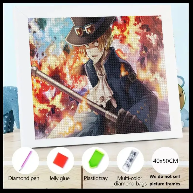 

1 шт. DIY 5D цельный набор для алмазной живописи Sabo, динамический аниме пламя истребитель персонаж полная дрель круглый алмаз искусство, яркий 40x5