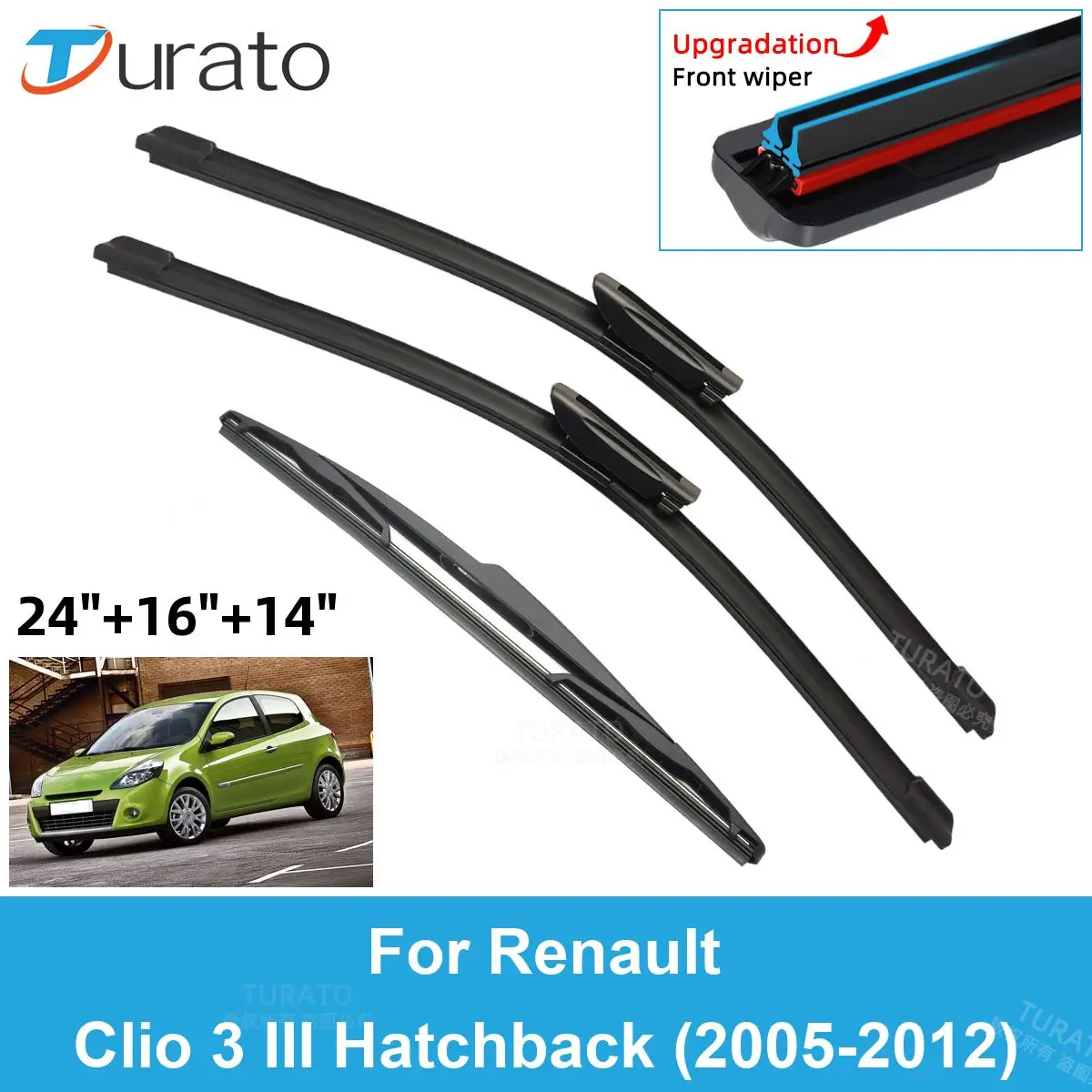 

3PCS Car Wiper Blades for 2005-2012 Renault Clio 3 III Rear Windshield Wipers Double Rubber Car Accessories 2009 2010 2011 2012