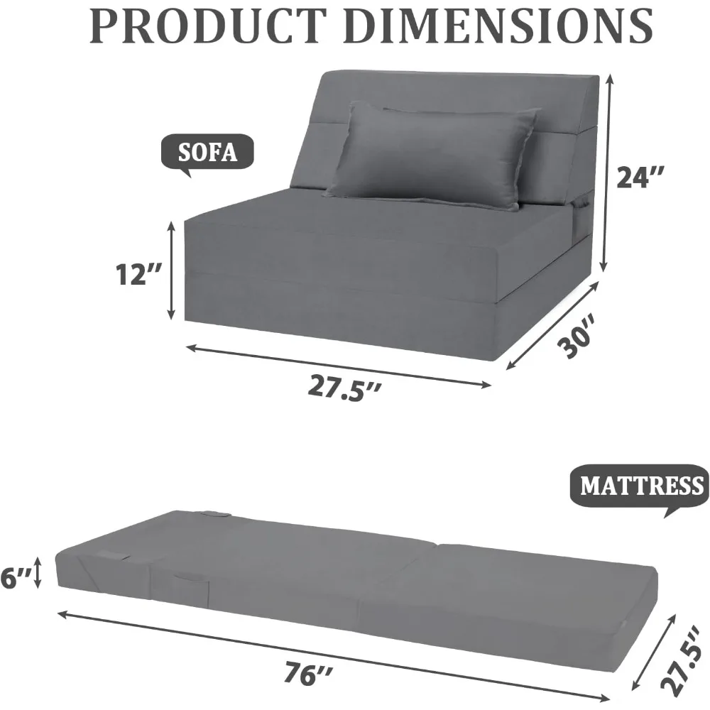 5 in 1 Folding Sofa Bed, Single Size Convertible Sleeper Chair with Pillow, for Living Room, Dorm, Guest, Office, Sofa Chair