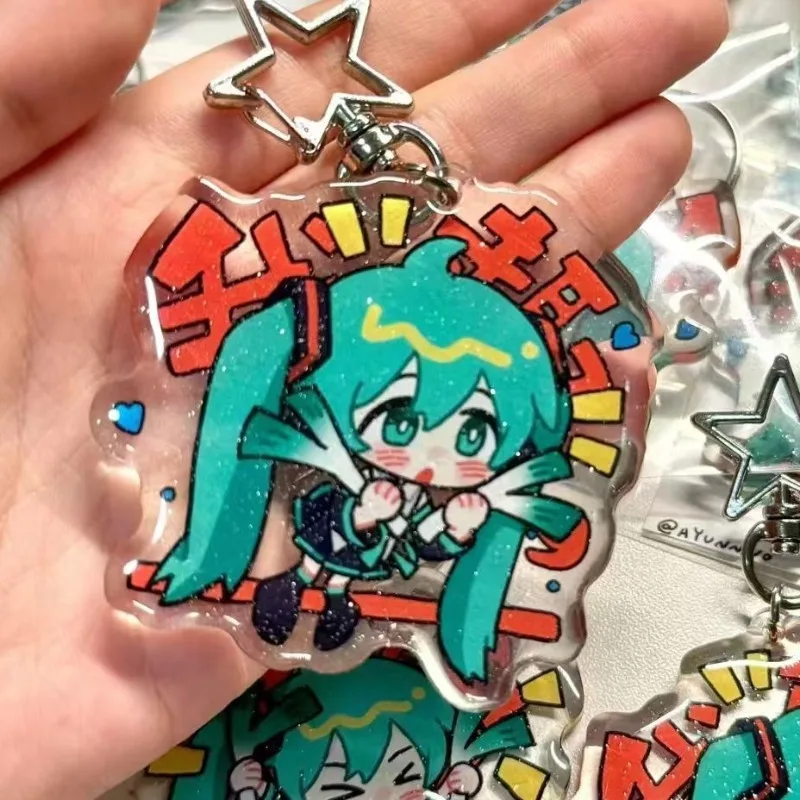 Hatsune Miku Acrylic Keychain Hatsune Miku Project Diva Anime Peripherals Cute Cartoon Q Version Backpack Pendant Christmas Gift