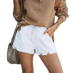 Pantalones cortos holgados e informales para mujer, Vaqueros cortos finos y elegantes, suaves, ropa de calle de gran tamaño, rasgados, 2023
