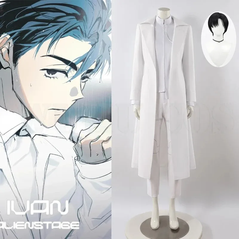 الغريبة المرحلة أنيمي إيفان الأبيض الحزن تأثيري شعر مستعار أسود لعب الأدوار حفلة مستديرة 6 الرجال هالوين كرنفال طقم ملابس ؛ 8,k'5;h.