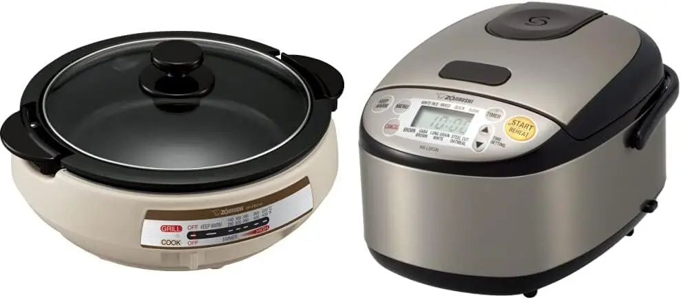 EP-PBC10 Gourmet  Electric Skillet & NS-LGC05XB  Rice Cooker & Warmer, 3-Cups (uncooked), Stainless Black