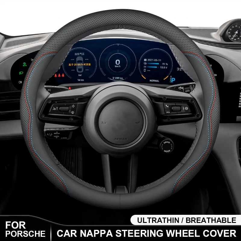 

Leather Car Steering Wheel Cover Decoration Accessories For Porsche Panamera Cayenne Cayman Taycan 911 718 Macan Carrera-GT 944