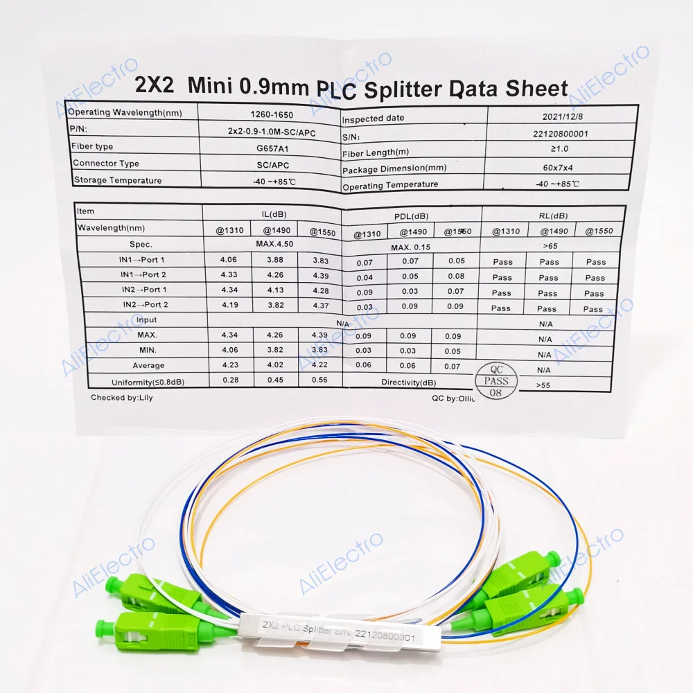 NEW SC APC Fiber Optic Splitter 2X2 2X4 2X8 2X16 2X32 PLC splitter optical fiber splitter SM 0.9mm G657A 9/125um