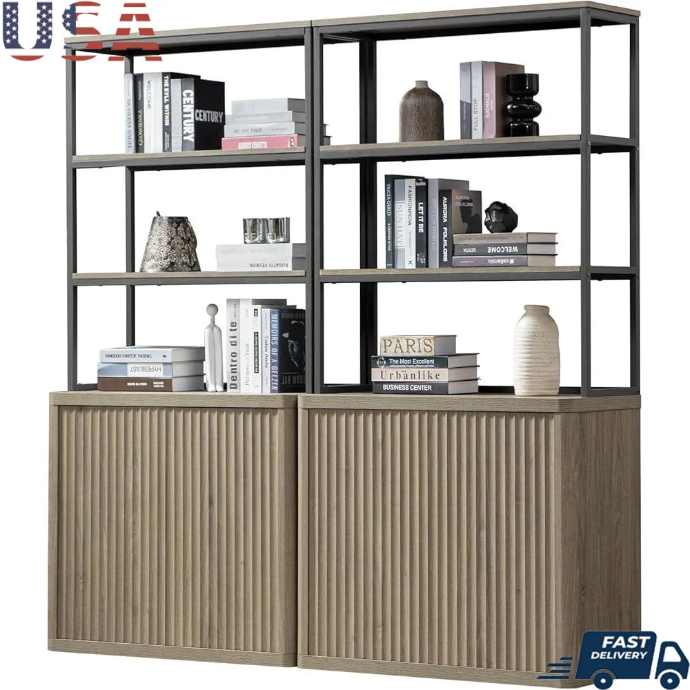 رف كتب مخدد بطول 71 بوصة مع أبواب تخزين، خزانة كتب حديثة من 5 طبقات، أرفف قابلة للتعديل، منظمة منزلية أنيقة #1
