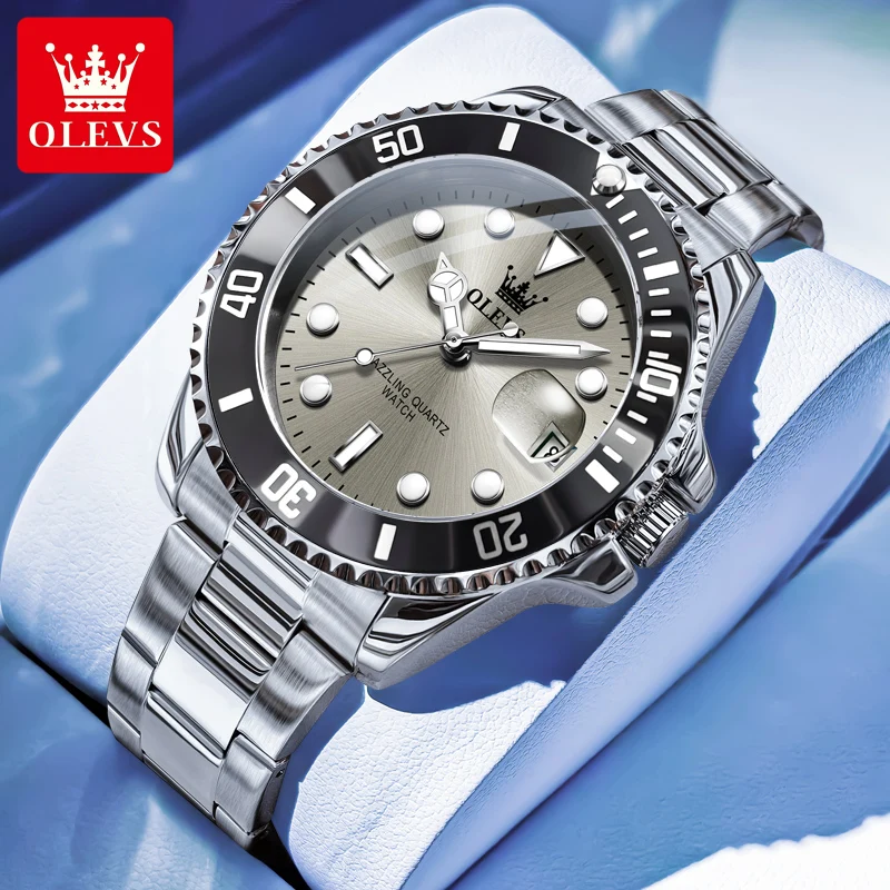 

OLEVS 5885 ТОП-бренд Мужские часы Автоматический календарь Ремешок из нержавеющей стали Оригинальные кварцевые мужские часы