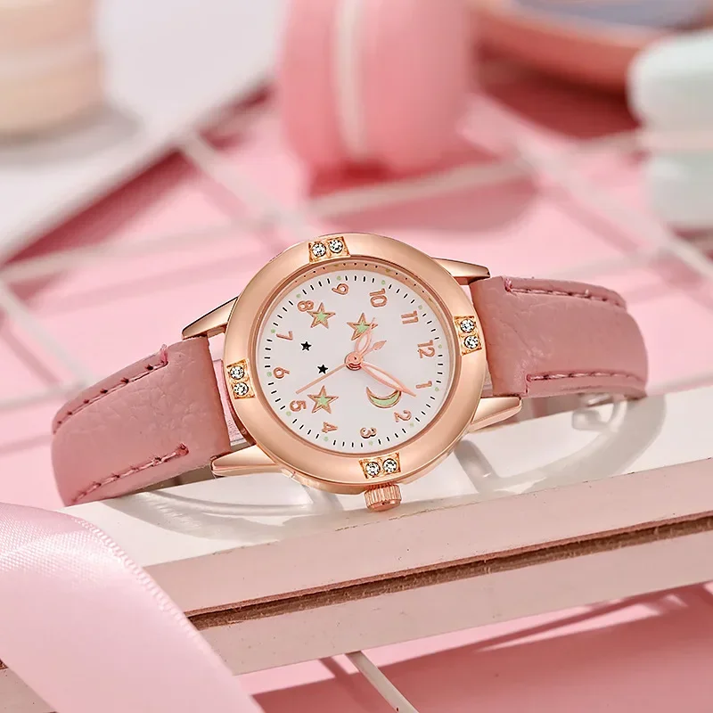 Luminous Watch for Women Girls New Casual Cute Star Moon Ladies Wristwatch Leather Female Quartz Clock Montre Femmes Reloj Mujer