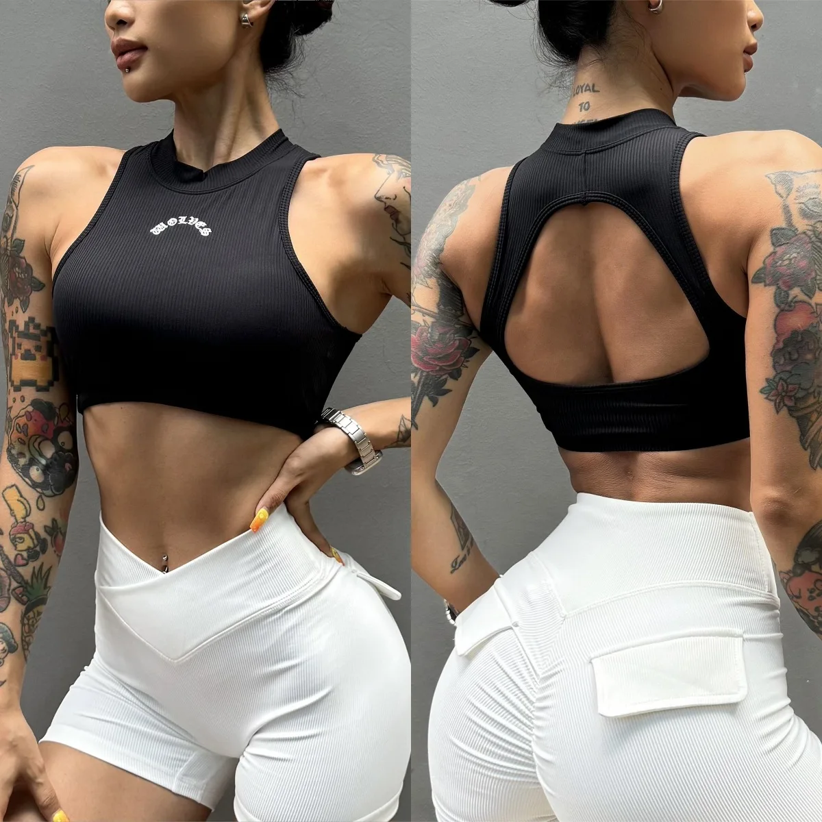 

Wolf Head Fitness Yoga Bra Underwear Women's Sports Running Shock-proof Quick-drying Vest Sexy Backless