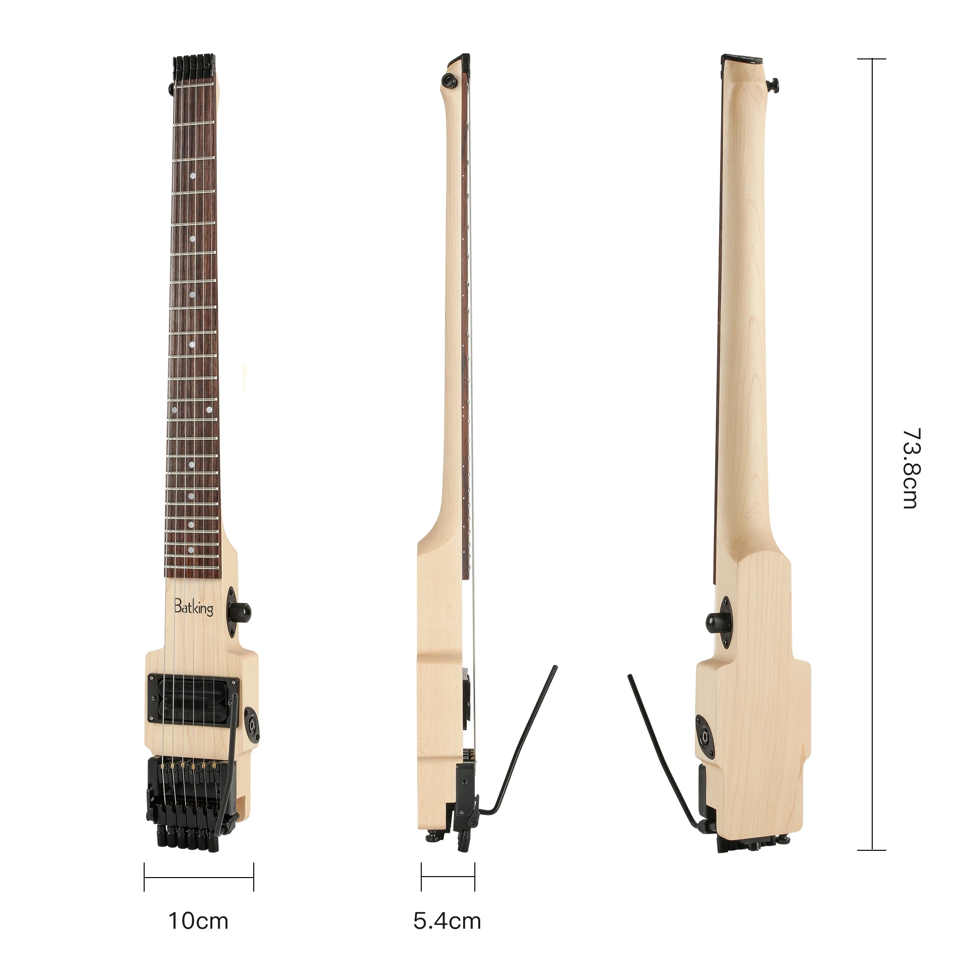 Batking Travel Electric Guitar Headless 6 String Guitar neck through body design Double Locking Tremolo Bridge with Gigbag