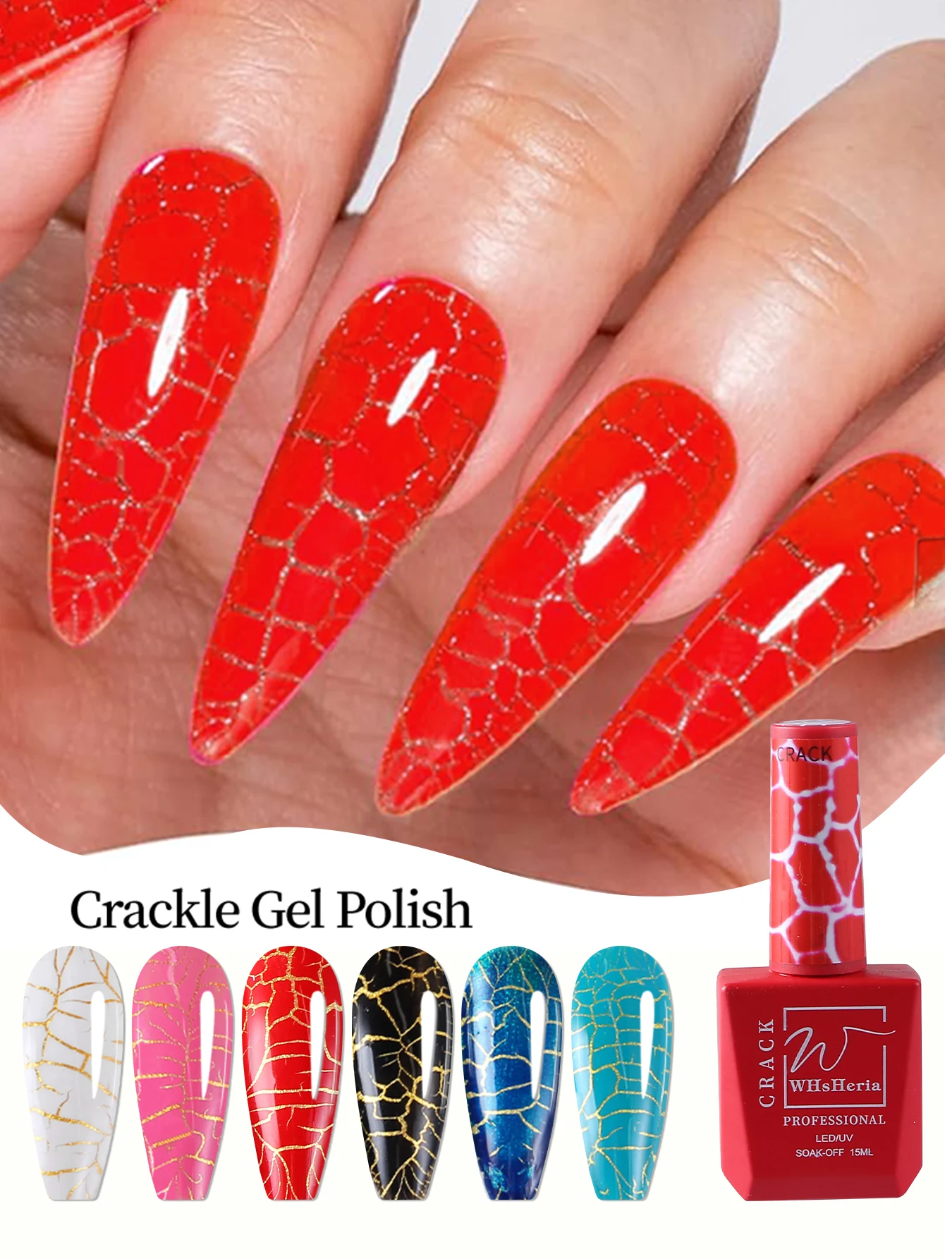 

Набор гель-лаков для ногтей WHsHeria Crackle — 6 цветов серии RedBlue и Green Super Easy Cracked Nail Polish Air Dry & UV Lamp Needed