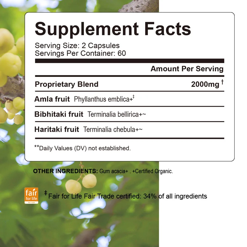 Triphala Capsules - Energy Boost, Digestion Enhancer, Bowel Cleanser, Antioxidant