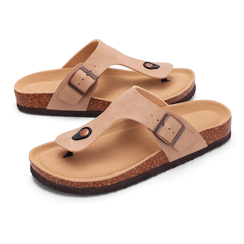 Comwarm Summer Women\'s Flat Sandals Gradient Cork Slippers Fashion Cork Flip Flops Women Outdoor Beach Shoes With Double Buckle