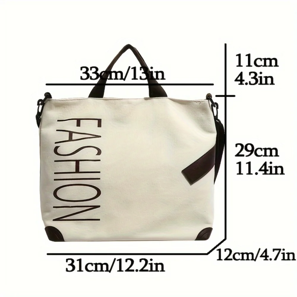 Letter Print Canvas Tote Bag, Large Capacity Handbag for Women