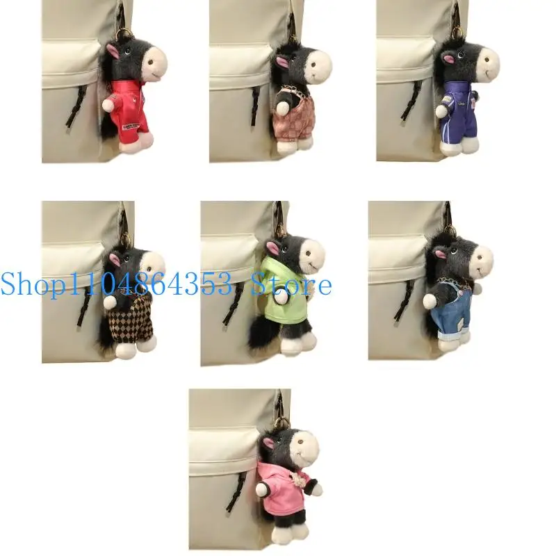 652F Trendiger Biker-Jacken-Design-Plüsch-Pferd-Schlüsselanhänger für Jugendliche, modisches Accessoire, weiches Material, und – Detail 3