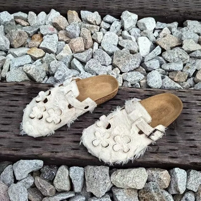 New Luxury Fashion Women's Suede Mules Slippers Cork Insole Sandals Support Outdoor Beach Comfort Shoes Zapatos Mujer