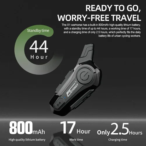 Imagen 2 del producto Auriculares Bluetooth para casco de motocicleta, intercomunicador de 1000M para 2 conductores, interfono inalámbrico para Moto, llamada manos libres