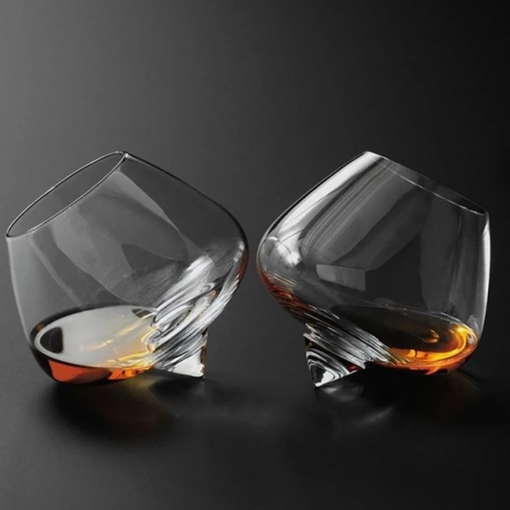 250ml Whisky Glasses Belly Beer Rotating Glass Red Wine Spinning Whiskey Rolling Liquor Brandy Shaking Cup Home Rock Bar Decor