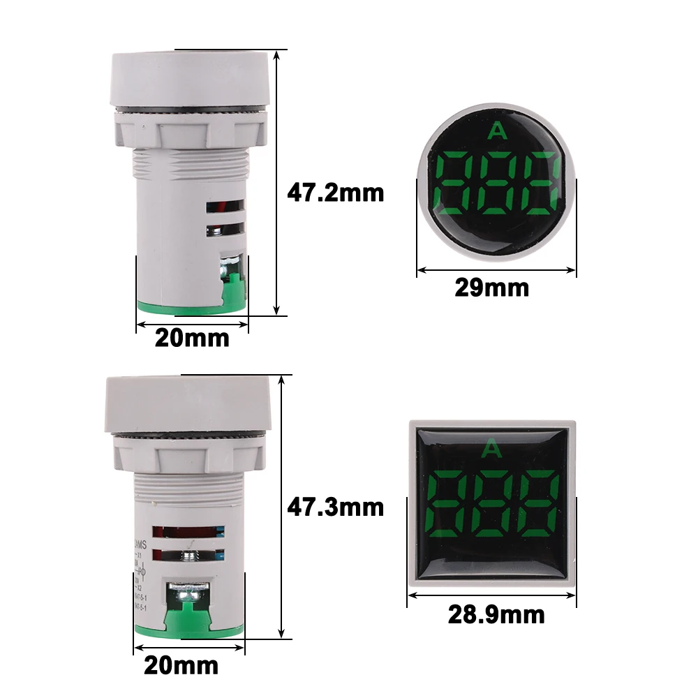 1Pc 22MM Mini Square Round LED Digital Ammeter Meter AC60-500V 0-100A Signal Lights Current Meter Indicator Tester