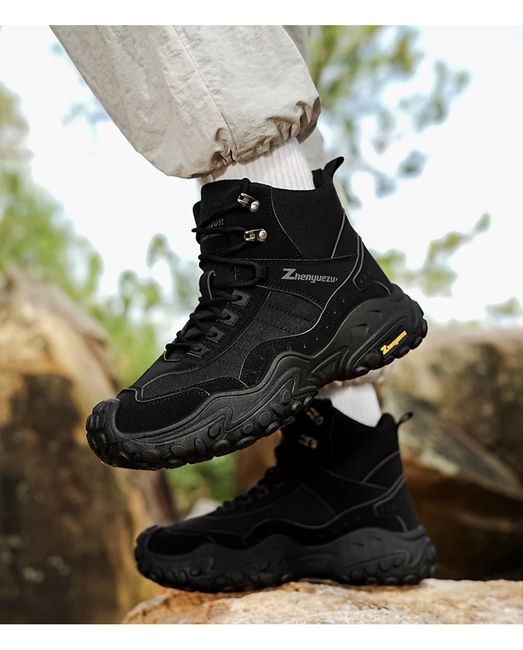 Modische Herren-High-Top-Stiefel mit dicker Sohle, abriebfest, bequem und atmungsaktiv, ideal für Outdoor-Abenteuer, Camping und Wandern. – Detail 17