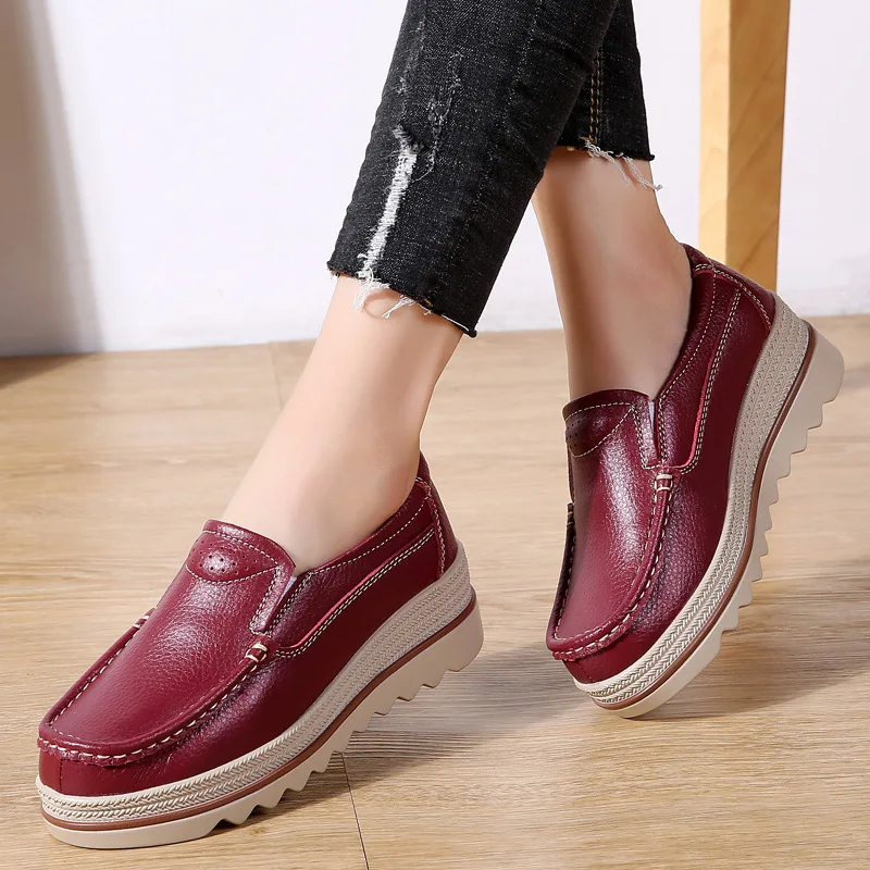 2023 Spring and Autumn and Winter Women Flats Platform Loafers Ladies Leather Comfort Wedge Moccasins Orthopedic  Casual Shoes