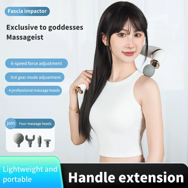 Bending Design Fascia Gun 6-Speed Frequency Conversion + Multiple Massage Heads for Deep Relief of Muscle Soreness Home Massager